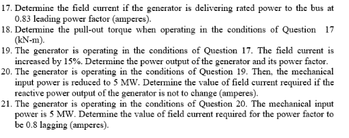 Solved C. A three-phase synchronous generator is rated 10 | Chegg.com