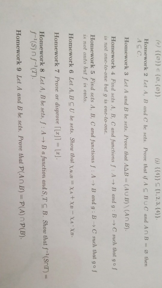 Solved (i) {(1)) {1,2,3, {4}} Homework 2 Let A, B And C Be | Chegg.com