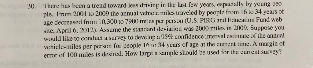 Solved There has been a trend toward less driving in the | Chegg.com