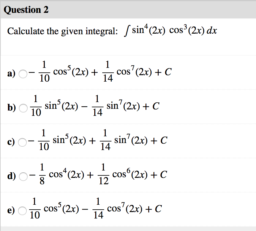 Solved Question 2 Calculate the given integral: /sin (2x) | Chegg.com