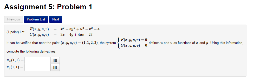 Solved Assignment 5: Problem 1 Previous Problem List Next | Chegg.com