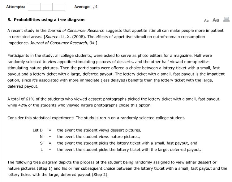 Solved Average: /4 Attempts: Aa Aa E 5. Probabilities using | Chegg.com