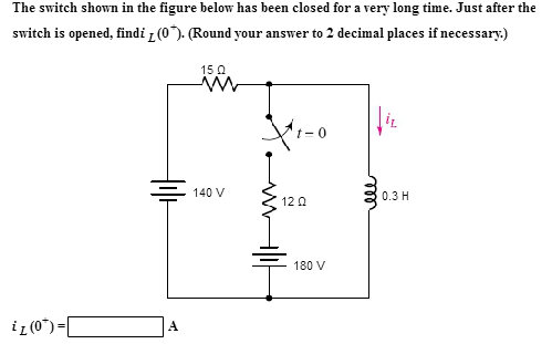 Solved The switch shown in the figure below has been closed | Chegg.com