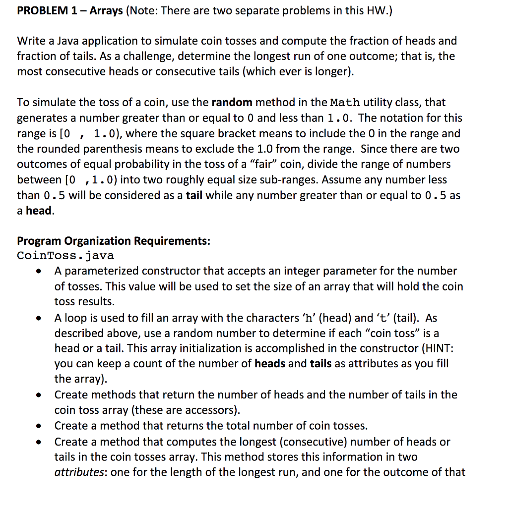 Solved PROBLEM 1 - Arrays (Note: There are two separate | Chegg.com