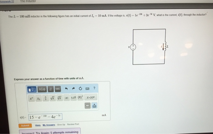 Solved The L = 100 mH inductor in the following figure has | Chegg.com