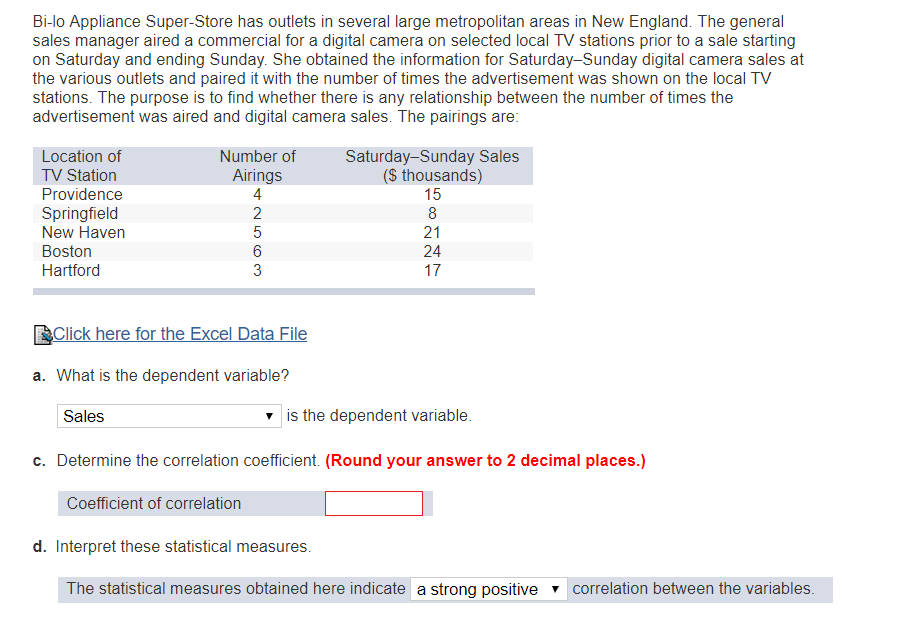 Solved Bilo Appliance SuperStore has outlets in several