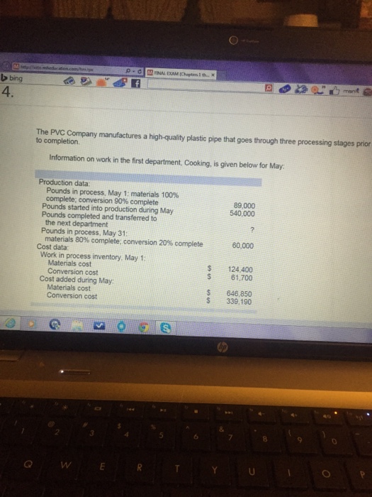 Solved The PVC Company Manufactures A High Quality Plasti...