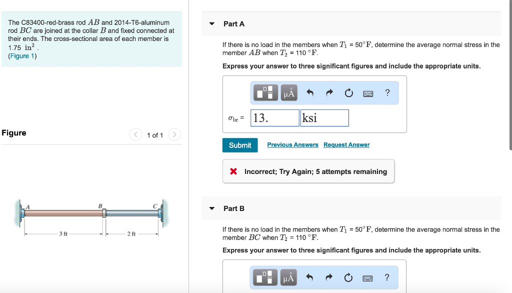 Solved The C83400redbrass rod AB and 2014T6aluminum rod