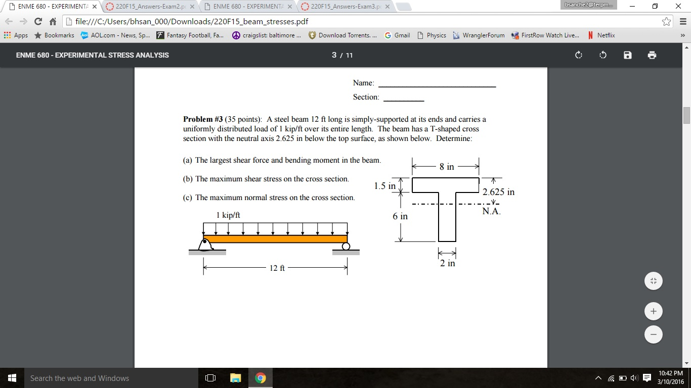 Solved A steel beam 12 ft long is simply supported at its | Chegg.com