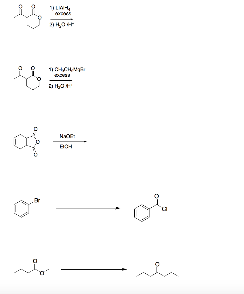 Solved O O 1LIAIH4 excess 2) H2O /H O CH3CH2MgBr excess C) | Chegg.com