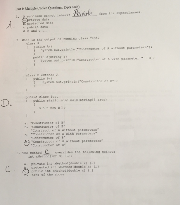 Solved Part I: Multiple Choice Questions: (5pts each) canmt | Chegg.com