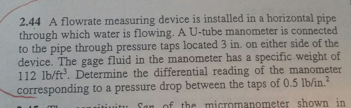 Solved A flow rate measuring device is installed in a | Chegg.com