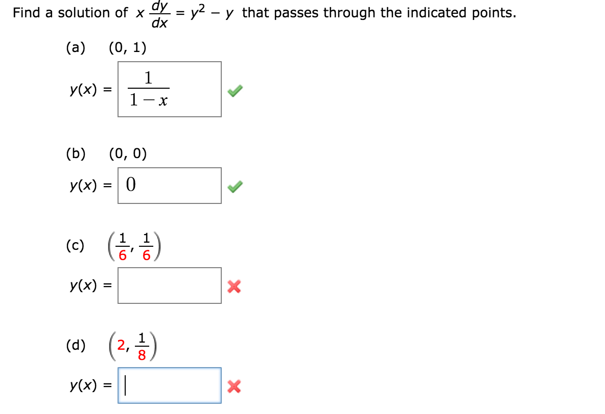 Solved Find a solution of x dy/dx = y^2 - y that passes | Chegg.com