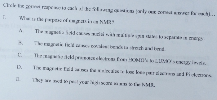 Solved Circle the correct response to each of the following | Chegg.com