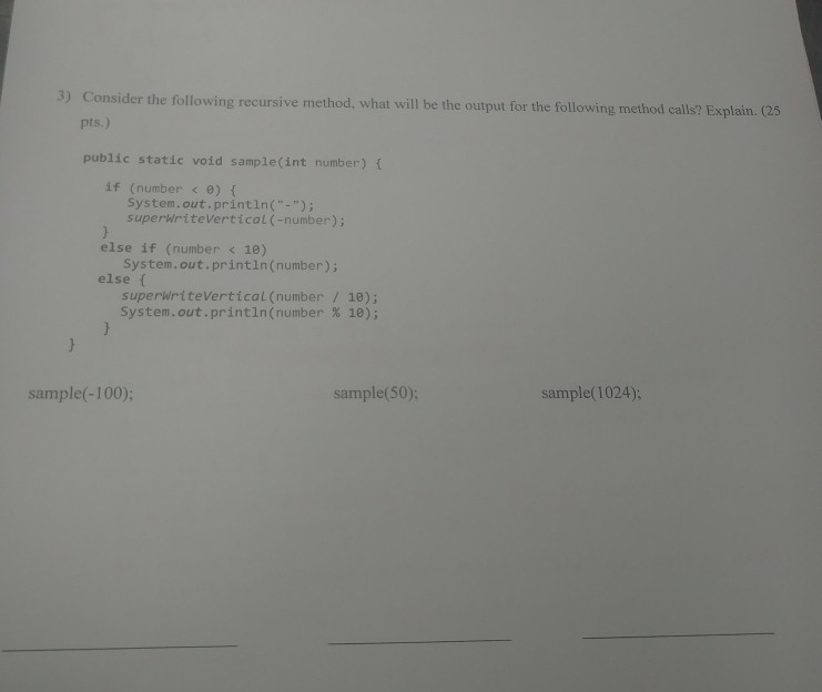 Solved 3) Consider the following recursive method. what will | Chegg.com