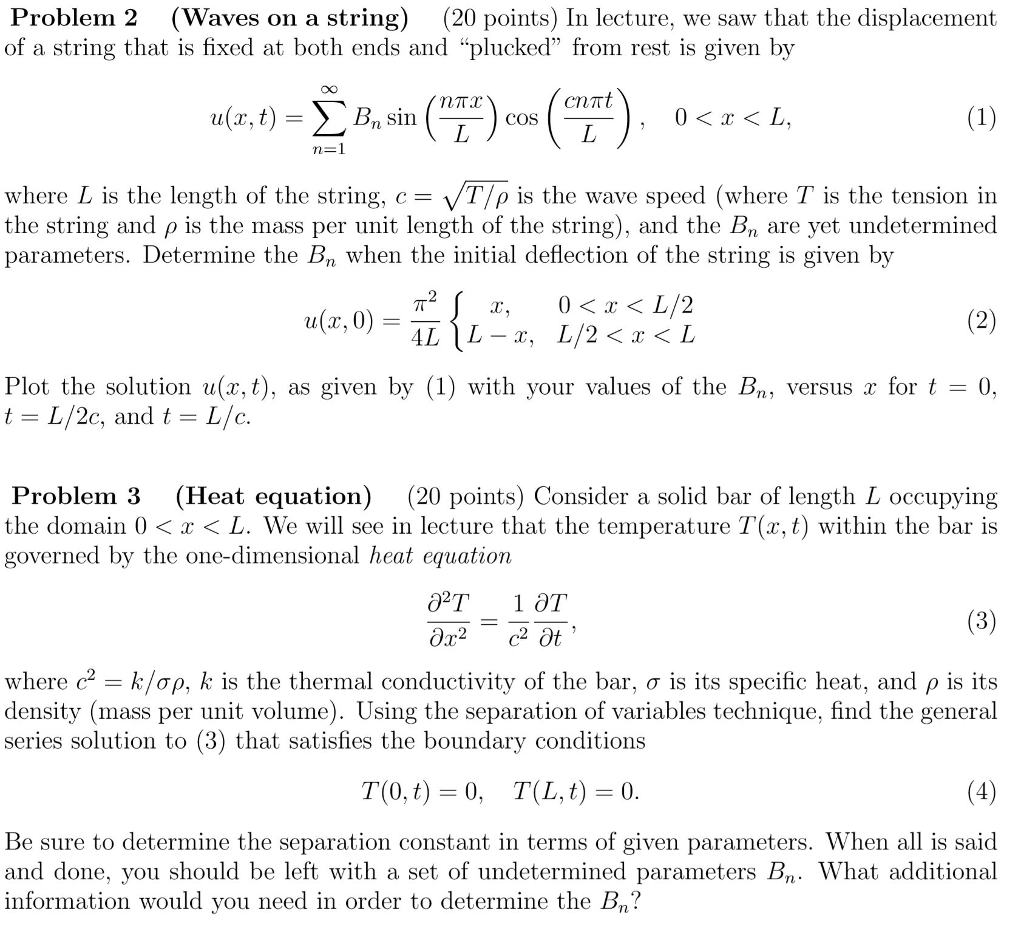 Problem 2 (Waves on a string) (20 points) In lecture, | Chegg.com