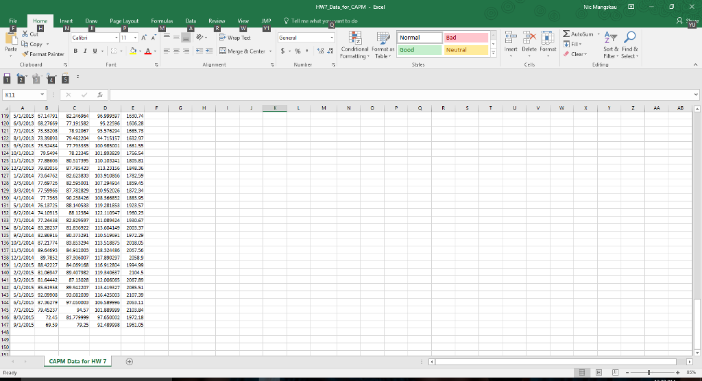 HW? Data for CAPM Insert Draw Page Layout Fomulas | Chegg.com