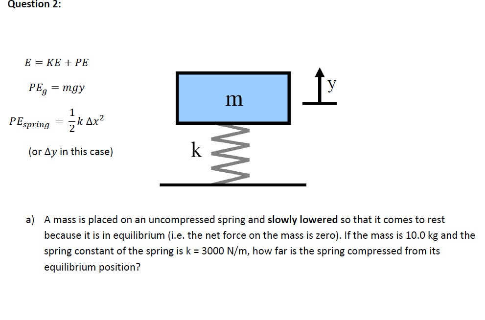 Solved Question 2 E=KE + PE PEg mgy PEspring2 (or Ay in