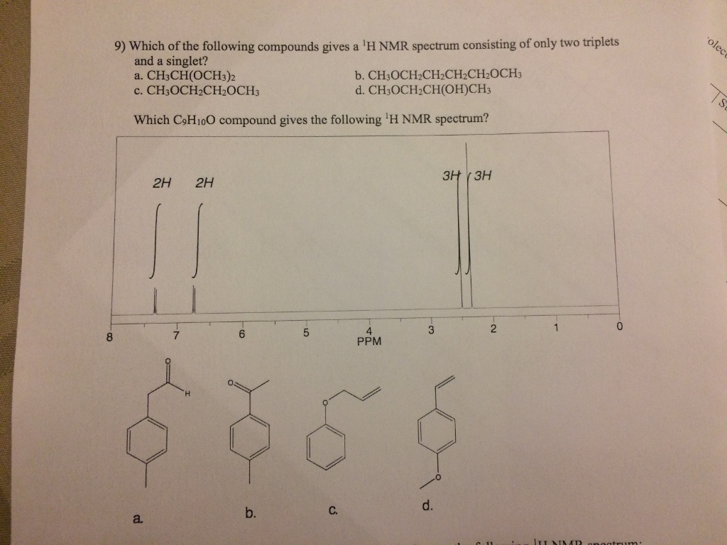 Solved Which Of The Following Compounds Gives A^1H NMR | Chegg.com