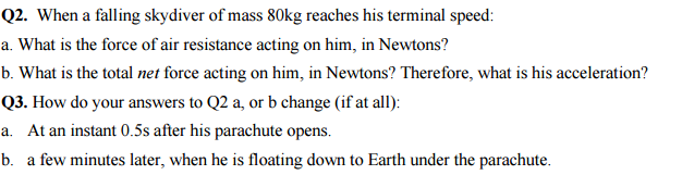 Solved When A Falling Skydiver Of Mass 80kg Reaches His | Chegg.com