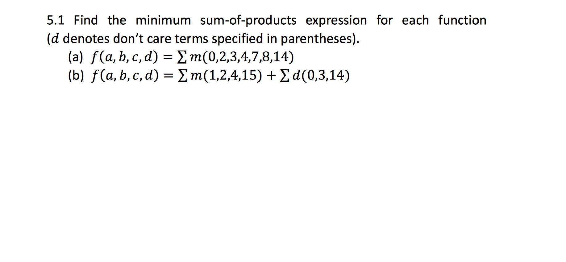 Find the minimum sumofproducts expression for each
