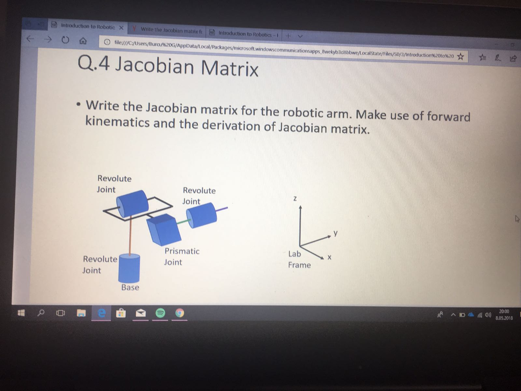 Solved Introduction to Robotic X Y Write the Jacobian matnix | Chegg.com