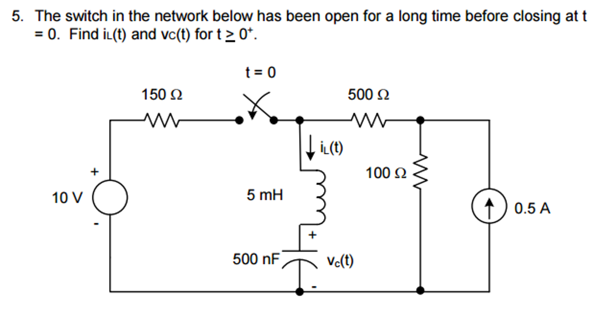 Solved The switch in the network below has been open for a | Chegg.com