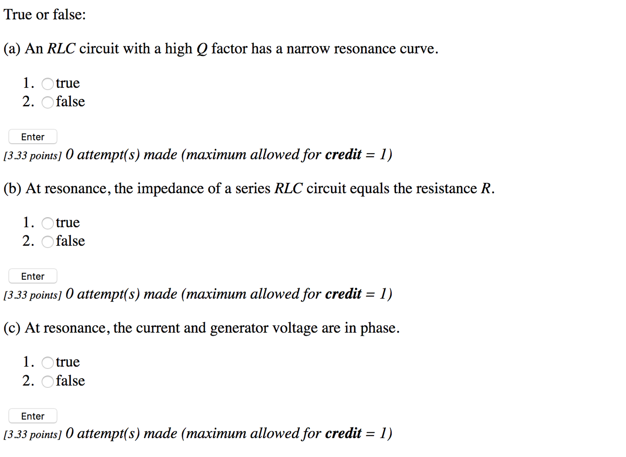 Solved An Rlc Circuit With A High Q Factor Has A Narrow Chegg Com