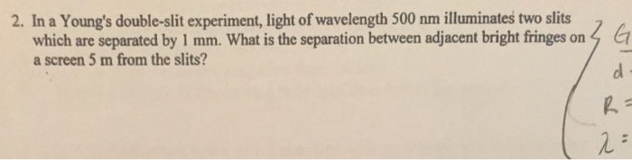 in a young's double slit experiment light of wavelength