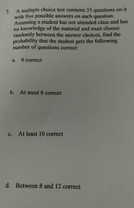 Solved A multiple choice test contains 35 questions can it | Chegg.com