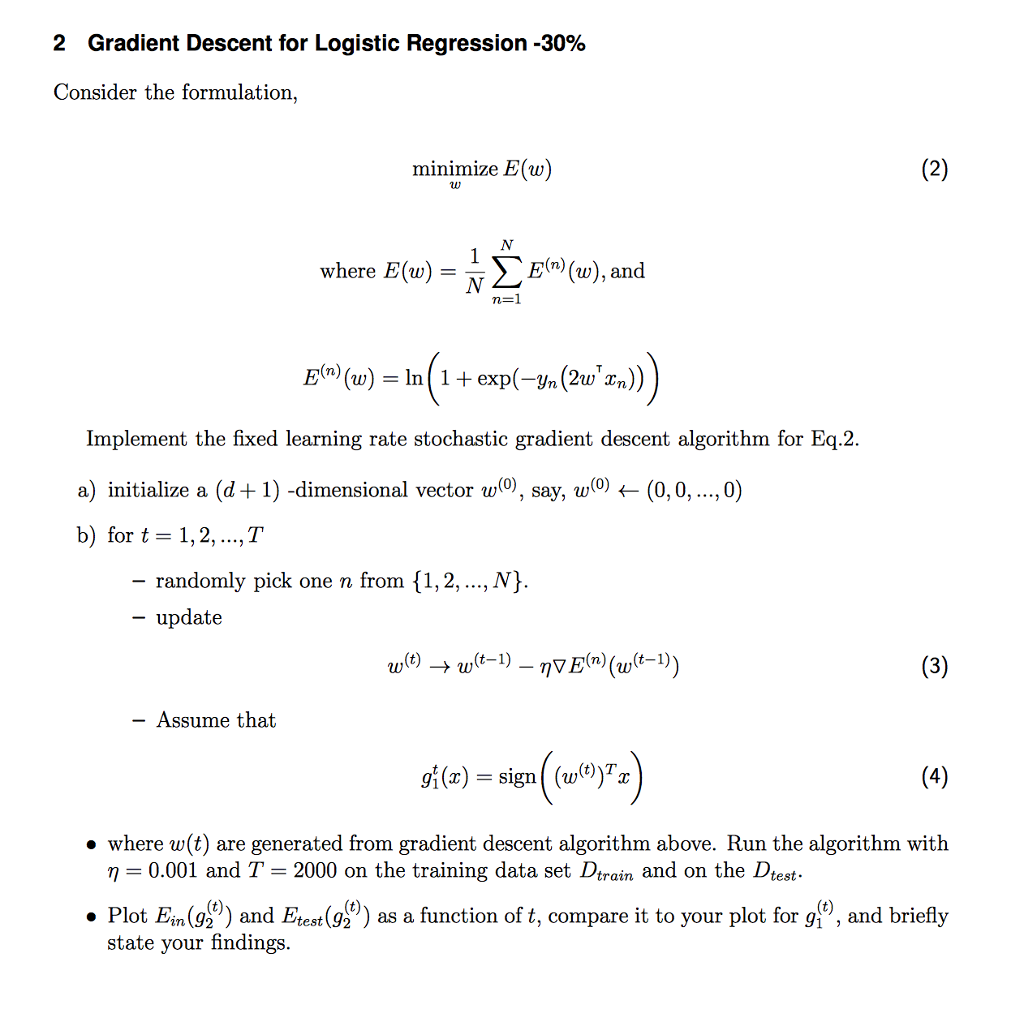 2 Gradient Descent for Logistic Regression-30% | Chegg.com