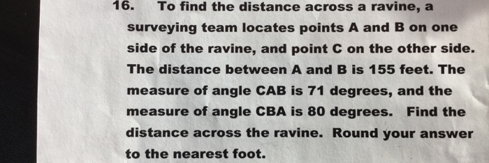 Solved To find the distance across a ravine, a surveying | Chegg.com