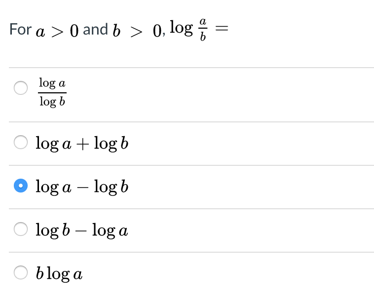 Solved = For A 〉 0 And B 〉 0, Log Log A Log B Log A + Log B | Chegg.com