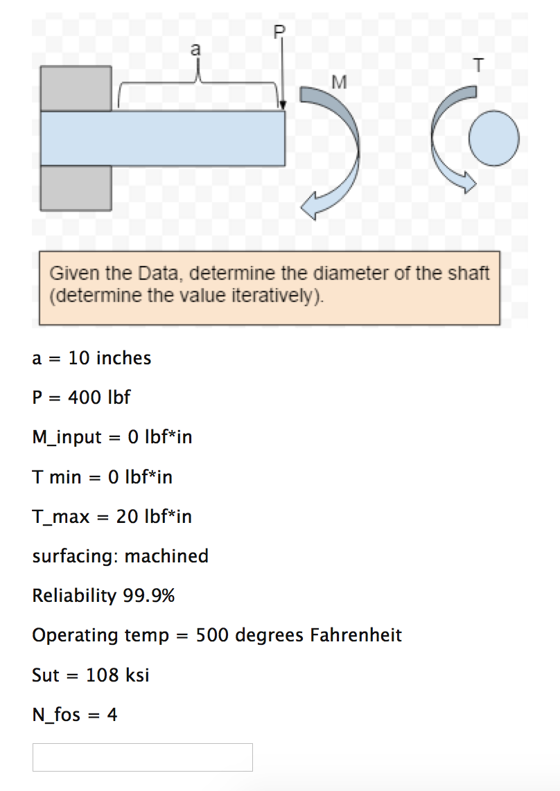 Solved Given the Data, determine the diameter of the shaft