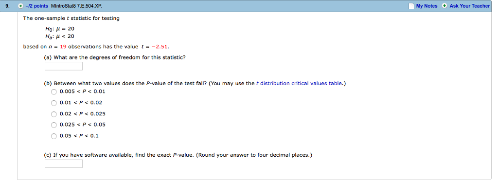 Solved The one-sample t statistic for testing H_0: mu = 20 | Chegg.com