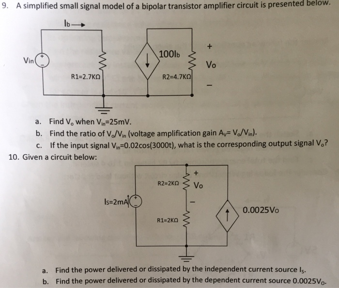 Solved A simplified small signal model of a bipolar | Chegg.com