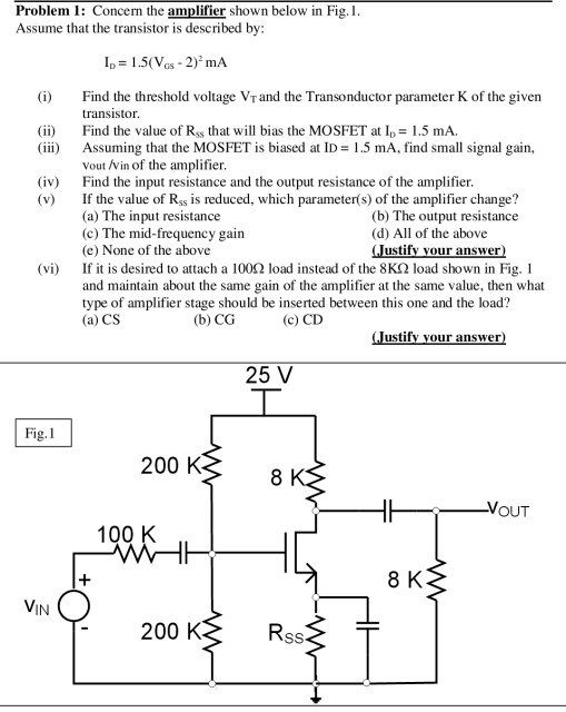 Solved Problem 1: Concern the amplifier shown below in Fig. | Chegg.com