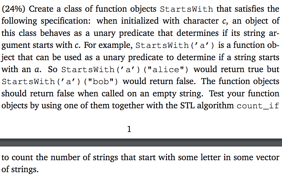 Solved (24%) Create a class of function objects Start swith | Chegg.com