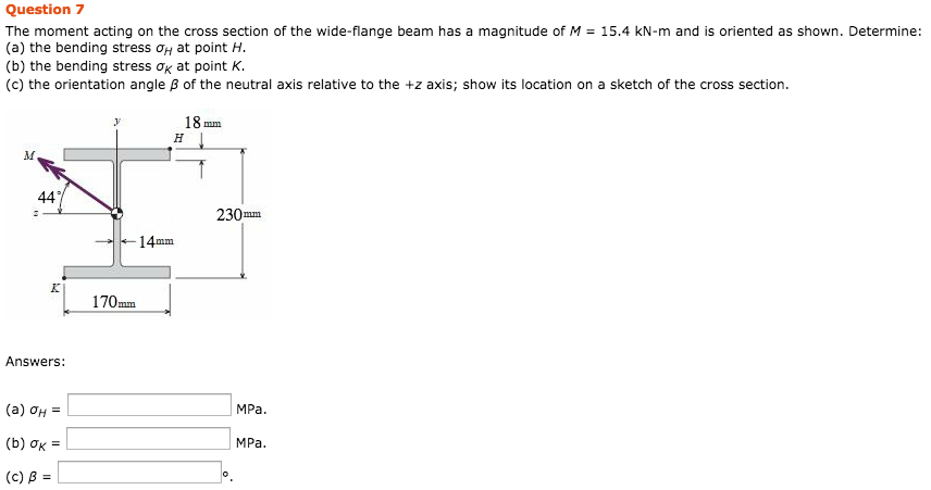 Question 7 The moment acting on the cross section of | Chegg.com