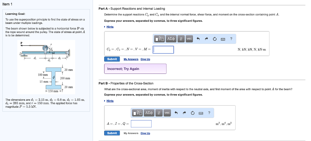 Solved Item 1 Part A Support Reactions and Intemal Loading | Chegg.com