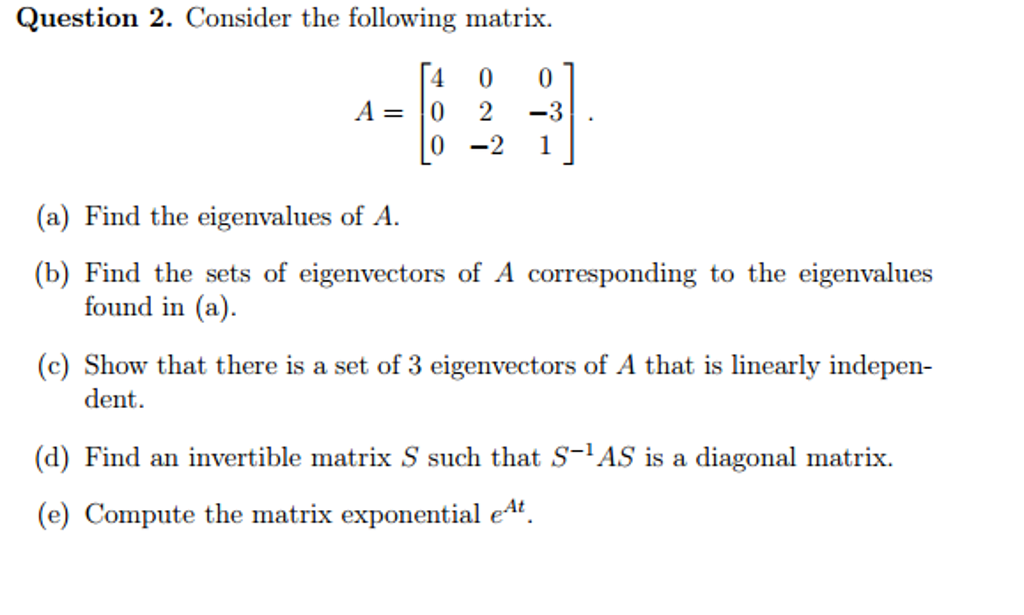 Solved Consider the following matrix. A = [1 2 4 3] Find | Chegg.com