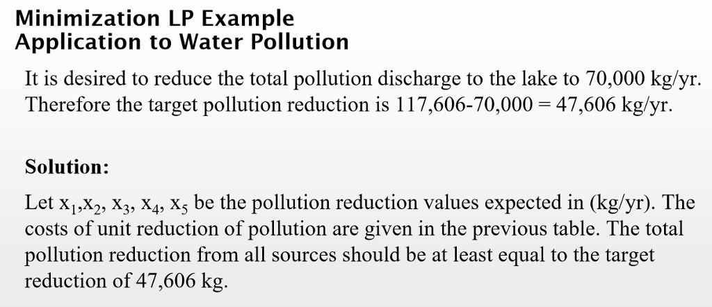 Solved Minimization LP Example Application to Water | Chegg.com