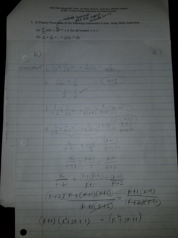 Solved need help with math induction for quest 7 part b. | Chegg.com