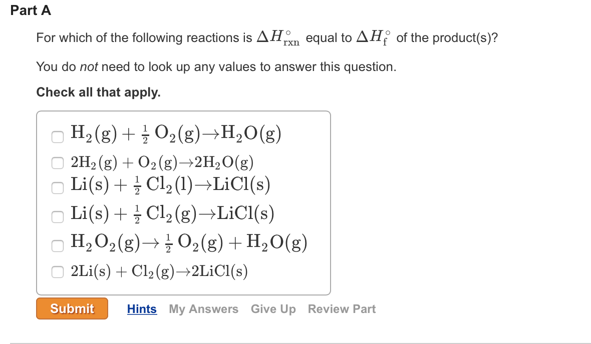 Solved For which of the following reactions is Delta H