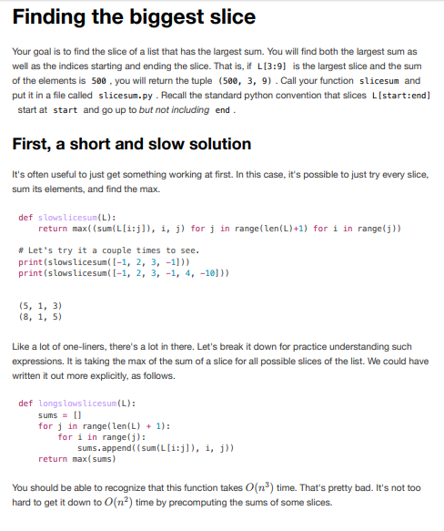 Finding the biggest slice Your goal is to find the | Chegg.com