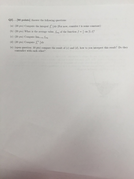 Solved Compute The Integral Integral_1^1 1/x Dx (For Now, | Chegg.com