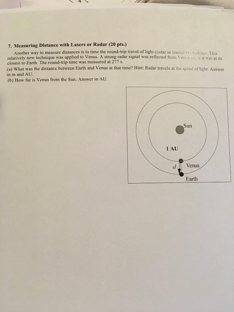 Solved 7 Measuring Distance With Lasers Or Radar 20 Pts Chegg