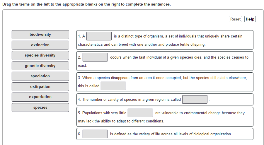 Solved Vocabulary Review: Biodiversity Can You Match Each | Chegg.com