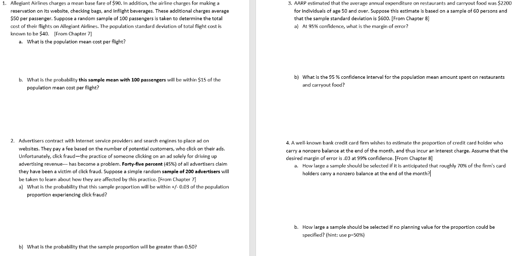 Solved Allegiant Airlines charges a mean base fare of 90.
