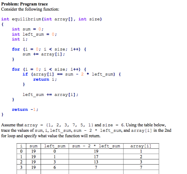 Solved Problem: Program Trace Consider The Following | Chegg.com